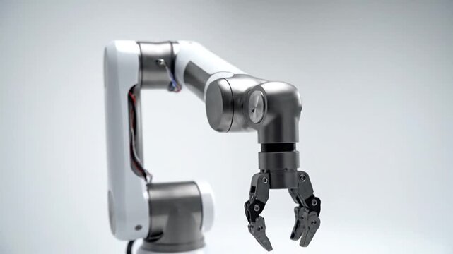 Industrial robotic arm with metal gripper.