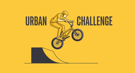 Naklejka premium Thrilling Bicycle Rider Executing a Spectacular Jump in the Urban BMX Challenge Event