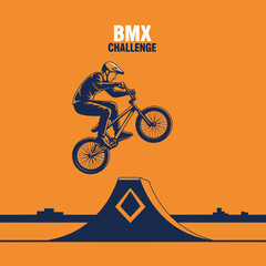 Naklejka premium Thrilling BMX Action: A Dynamic Illustration Depicting a Rider Executing a Stunt on an Orange