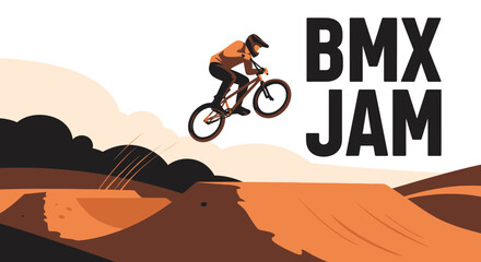 Naklejka premium Thrilling BMX Action: A Vibrant Illustration of Bike Riders Performing Tricks In The Air