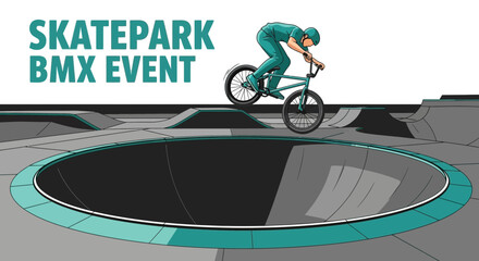 Naklejka premium Thrilling BMX Action: A Vibrant Illustration of Skatepark Competition and Extreme Cycling