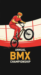 Naklejka premium Thrilling BMX Action: Captivating Illustration of a Rider Executing a Stunt at the Championship