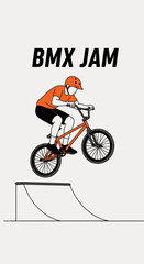 Naklejka premium Thrilling BMX Action: A Young Rider Executes a High-Flying Stunt Over a Ramp