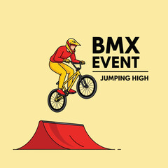 Naklejka premium Thrilling BMX Action: Captivating Illustration of a Cyclist Performing an Aerial Stunt Display