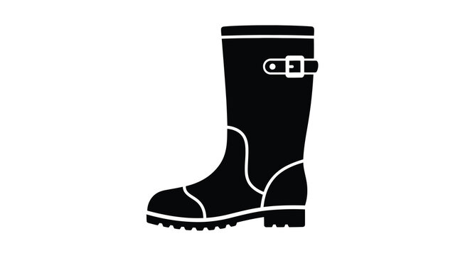 Simple black silhouette of a rain boot with a buckle detail