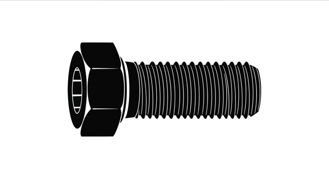 Black and white illustration of a hex head bolt with a threaded shaft