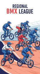 Fototapeta premium Thrilling BMX Competition Depicts Dynamic Athletes Racing At Regional League Championship