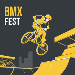 Fototapeta premium Thrilling BMX Festival Showcasing Stunt Cyclist Performing Impressive Aerial Maneuver