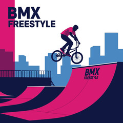 Fototapeta premium Thrilling BMX Freestyle Action: A Dynamic Vector Illustration Showcasing High-Flying Stunts