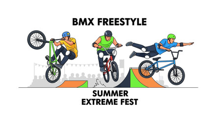 Naklejka premium Thrilling BMX Freestyle Action at Summer Extreme Festival Illustration Design