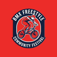 Naklejka premium Thrilling BMX Freestyle Community Festival Logo Depicting Dynamic Action and Excitement