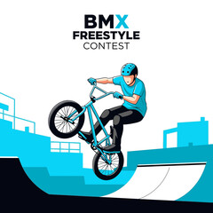 Naklejka premium Thrilling BMX Freestyle Contest Illustration Depicting Stunt Action And Dynamic Sport Event