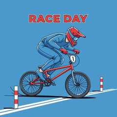 Naklejka premium Thrilling BMX Race: Dynamic Athlete in Action on a Vibrant Speedway, Celebration of Speed