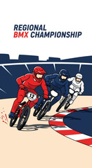 Naklejka premium Thrilling BMX Race Depicts Competitive Energy And Extreme Sportsmanship During Championship Event