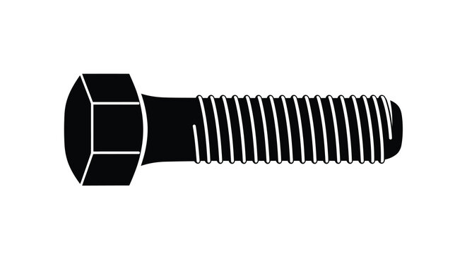 A black and white illustration of a single hex head bolt
