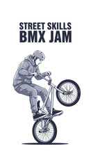 Naklejka premium Thrilling BMX Stunt Performer Showcasing Extreme Cycling Skills in an Urban Environment