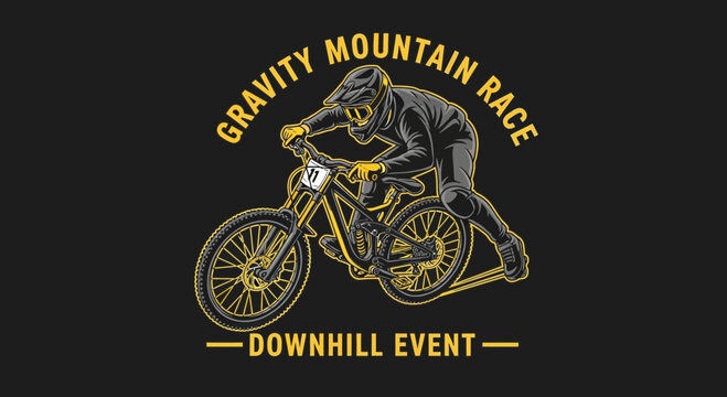 Thrilling Downhill Mountain Bike Racing Event With Dynamic Rider Illustration Design