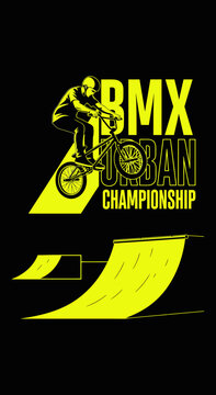 Thrilling BMX Urban Championship: Dynamic Cycling Stunt Performance in a Vibrant Yellow and Black