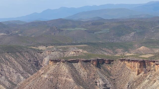 Aerial view - Desert in Spain (Sierra Nevada, Desierto de Tabernas). Drone footage
