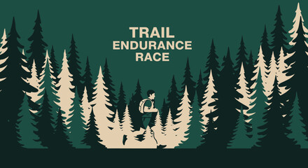 Fototapeta premium Trail Endurance Race Illustration Depicting Athlete Running Through Forest Scene