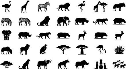 Fototapeta premium Silhouette icons of african wildlife animals 