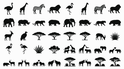 Fototapeta premium Silhouette icons of african wildlife animals 