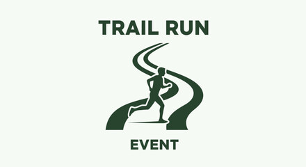 Fototapeta premium Trail Run Event: A Silhouette Of A Runner On A Winding Trail Route Design