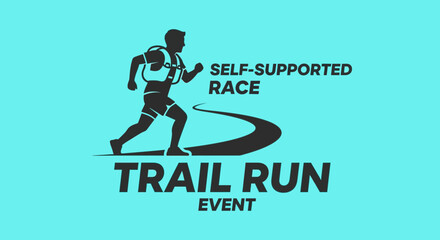 Obraz premium Trail Run Event: Endurance Race Silhouette Against Cyan Background, Athletic Challenge