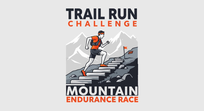 Trail Run Challenge: Mountain Endurance Race Illustrative Design Involving a Runner Ascending
