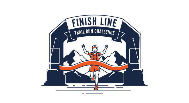 Trail Runner Celebrates Victory Crossing Finish Line During The Trail Run Challenge