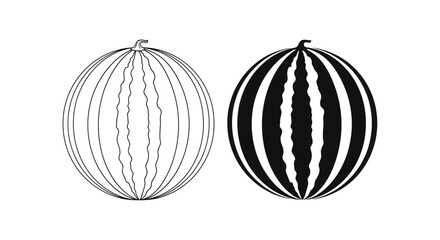 Two depictions of watermelons are shown in linear drawings one light and one dark creating a striking visual contrast silhouette high quality professional detailed © Itz