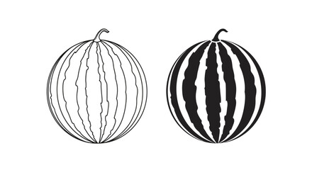 Two detailed illustrations showcase watermelons in contrasting shades one light and one dark presented as a striking silhouette high quality professional modern elegant stylish © Itz