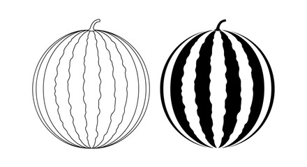A striking black and white illustration depicts two whole watermelons with detailed rind patterns showcasing a bold silhouette high quality professional modern elegant stylish © Itz