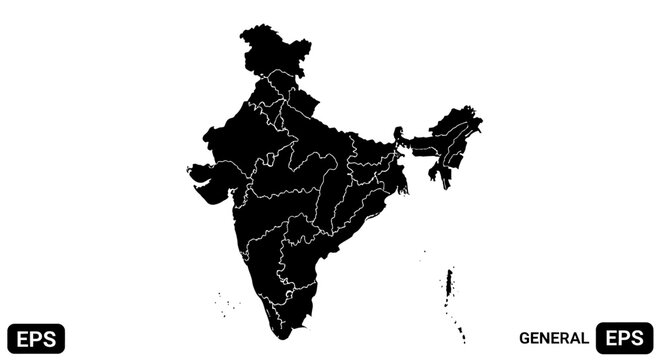 A striking black silhouette of the indian subcontinent showcasing its geographical boundaries and states a visual representation silhouette high quality professional detailed modern elegant