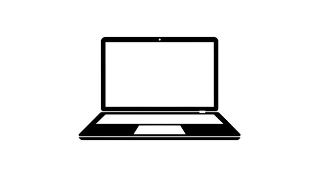 A minimalist depiction of a modern laptop computer against a stark white background presented as a clean silhouette high quality professional detailed elegant stylish