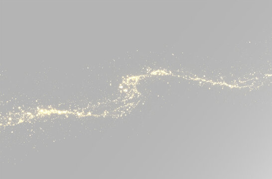 Golden sparkling dust trail with magic glowing particles, overlay dust png