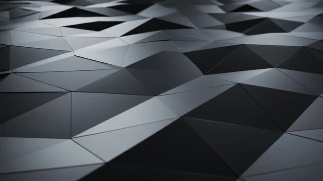 Elegant Abstract Background featuring a dark low poly geometric surface with sharp triangular facets, perfect for corporate presentations and futuristic technology backdrops.
