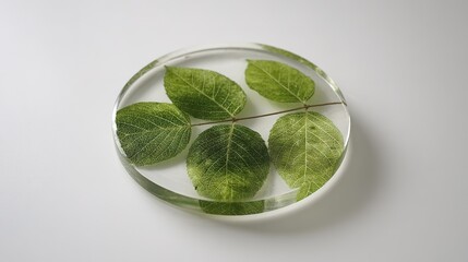 Obraz premium Clear Glass Dish with Green Leaves Floating in Water