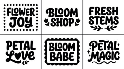Fototapeta premium Six flower shop phrases with decorative dots and leaves