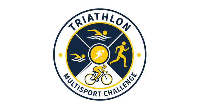 Triathlon Multisport Challenge Emblem Emphasizing Swim, Bike, And Run Disciplines