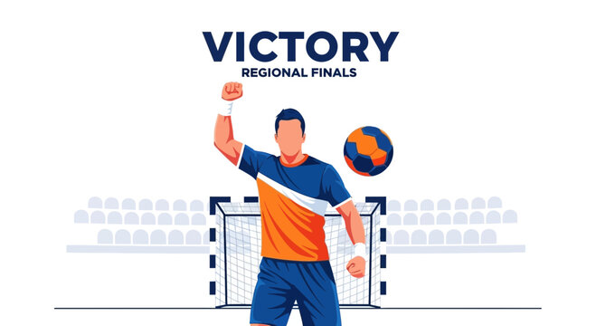 Triumphant Handball Player Celebrating Victory at Regional Finals Vector Illustration