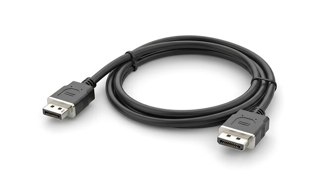 High quality coiled displayport cable for computer monitor connections isolated on transparent background transparent background