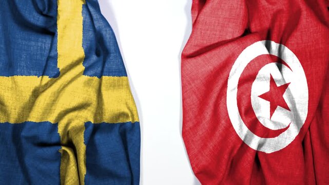 Sweden And Tunisia Flags Draped Side By Side Representing Diplomacy, Friendship And Cultural Exchange
