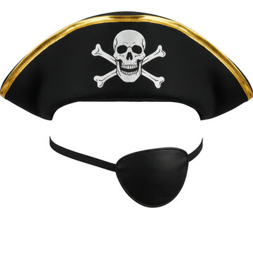 Pirate hat and eye patch set isolated on transparent background