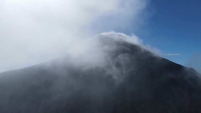 Scenic aerial view of pacaya volcano in guatemala. Hermosa Vista desde la cima del volc&aacute;n Pacaya en Guatemala. Dron aerial View 