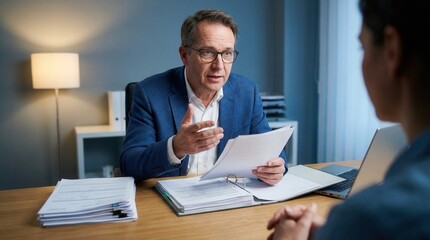 Fototapeta premium Professional Interview Discussion Of Documents In Office Setting
