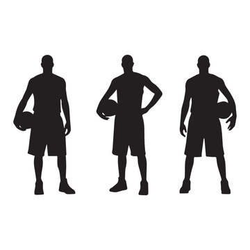 Black and White Basketball Player Silhouette Set