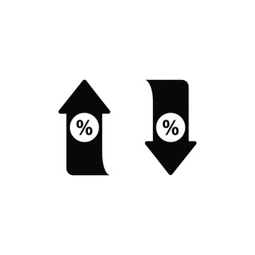 Two black arrows with percentage signs indicating increase and decrease