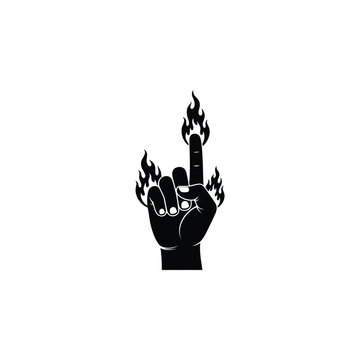 A hand displays a rude gesture with flames rising from the fingers in a graphic illustration.