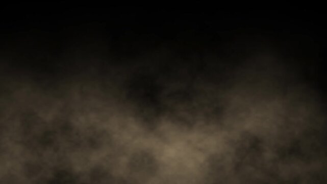 Dust soil sandstorm desert storm fast moving on black screen background. Brown atmospheric dirt smog smoke powder particles. mist vapor steam overlay effect, Seamless looping video 4K